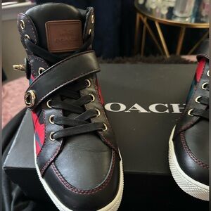Coach Black and Red Leather Sneakers